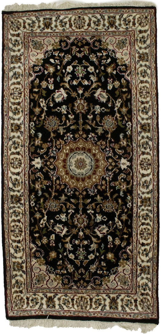 Black Floral 2X4 Indo-Nain Oriental Rug