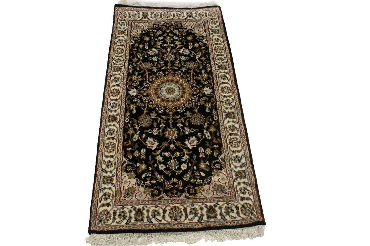 Black Floral 2X4 Indo-Nain Oriental Rug