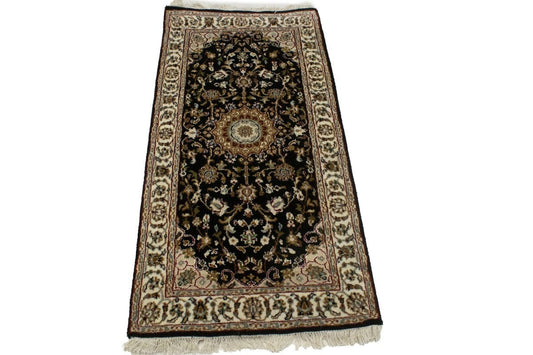 Black Floral 2X4 Indo-Nain Oriental Rug