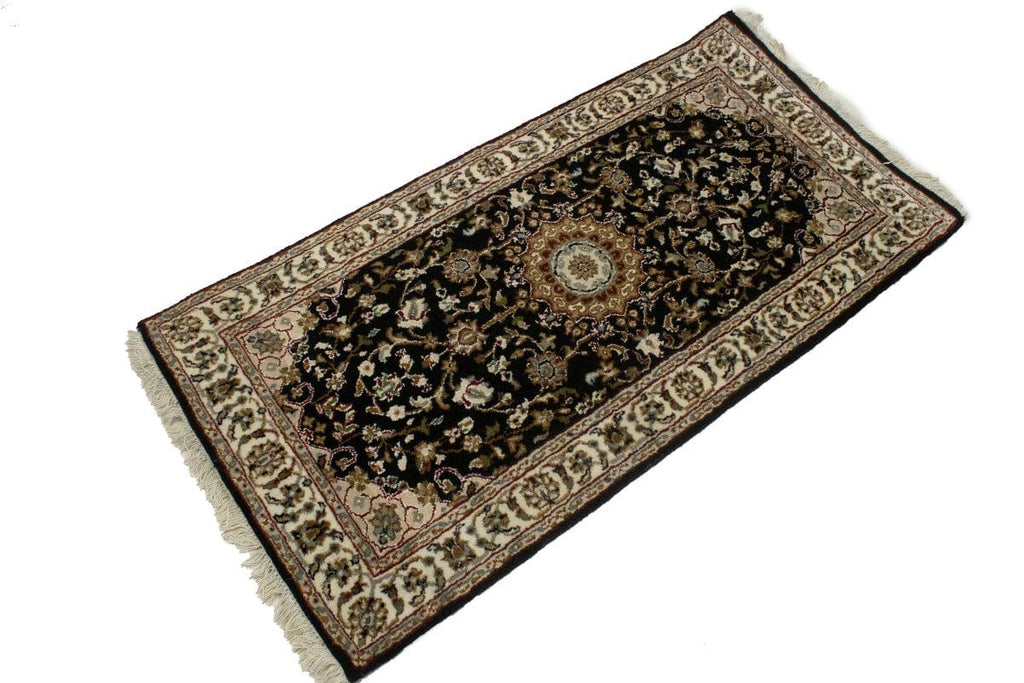 Black Floral 2X4 Indo-Nain Oriental Rug