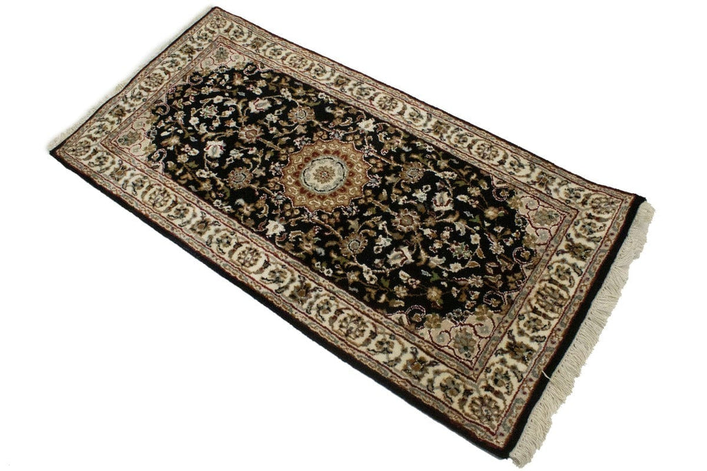 Black Floral 2X4 Indo-Nain Oriental Rug