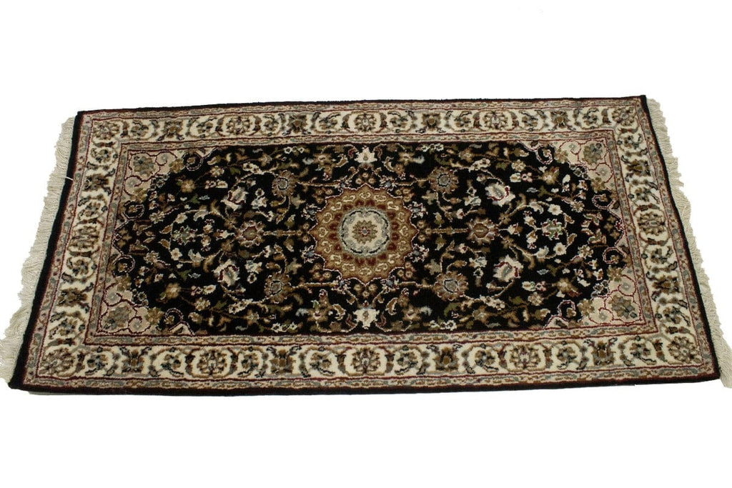 Black Floral 2X4 Indo-Nain Oriental Rug