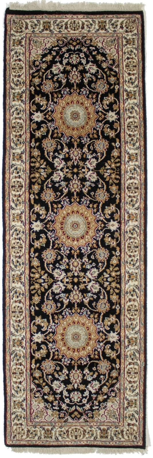 Black Floral 2X6 Indo-Nain Oriental Runner Rug