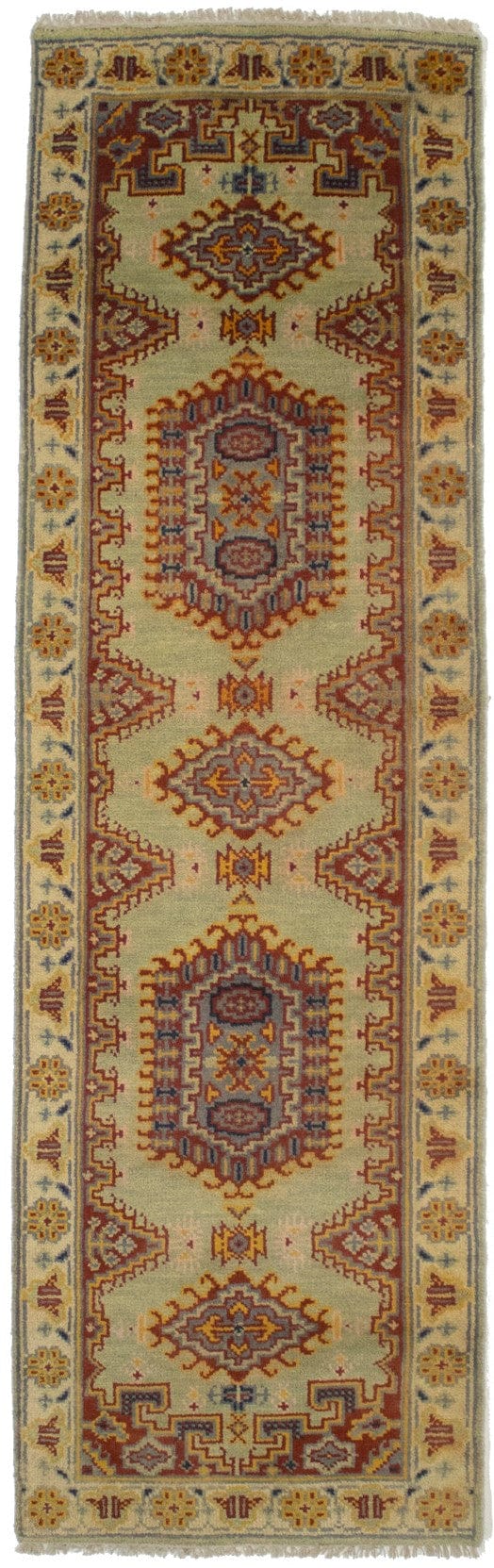 Light Green Tribal 2'5X8 Indo-Viss Oriental Runner Rug