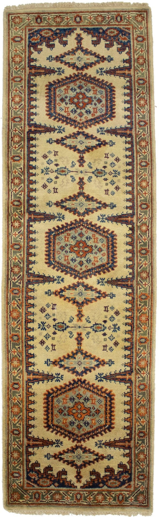 Cream Tribal 3X8 Indo-Viss Oriental Runner Rug