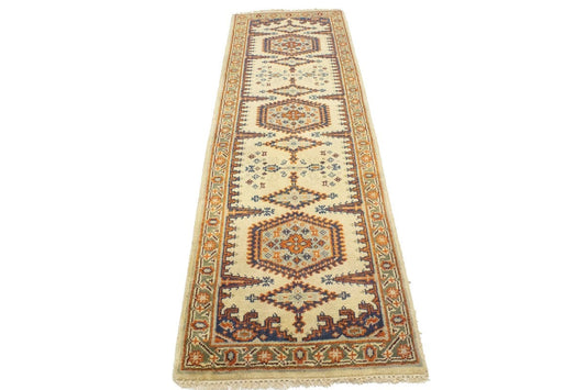 Cream Tribal 3X8 Indo-Viss Oriental Runner Rug