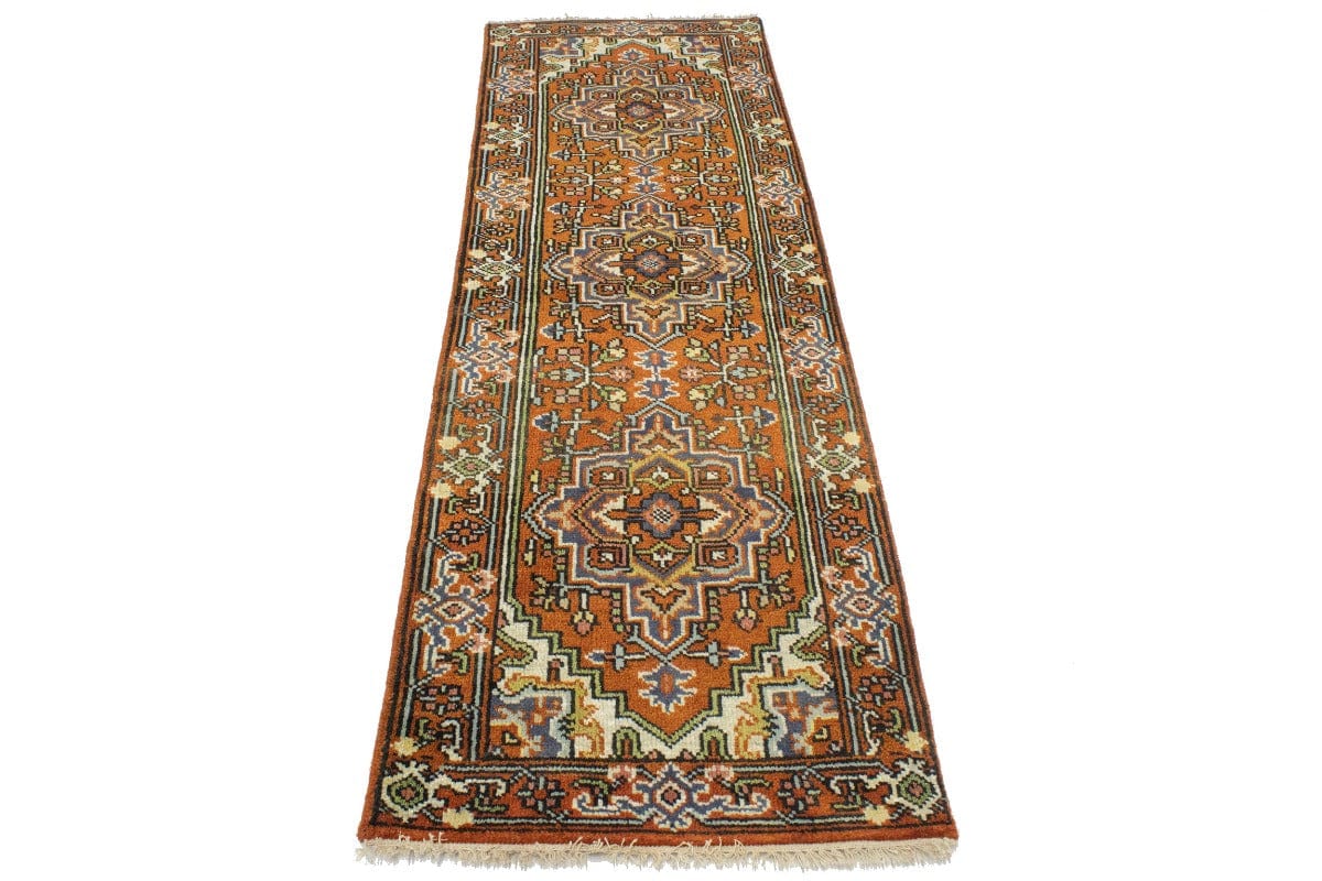 Rust Orange Floral Tribal 3X8 Heriz Serapi Oriental Runner Rug