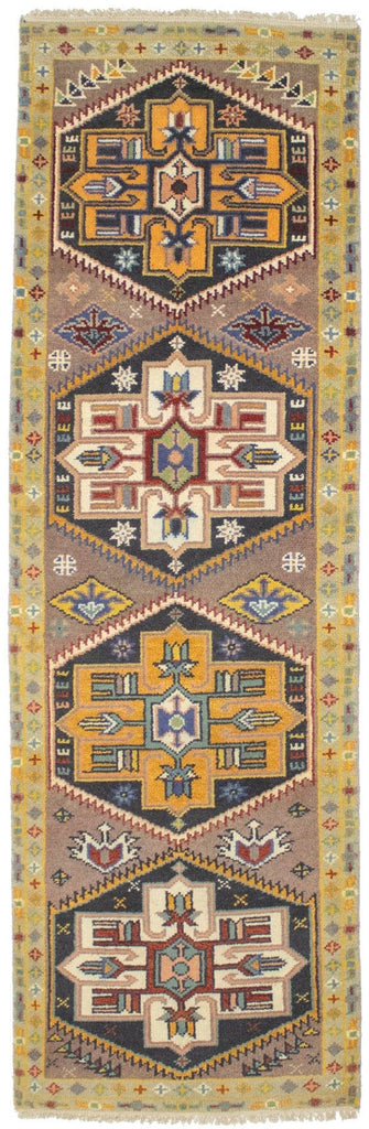 Brown Geometric 3X8 Indo-Karajeh Oriental Runner Rug