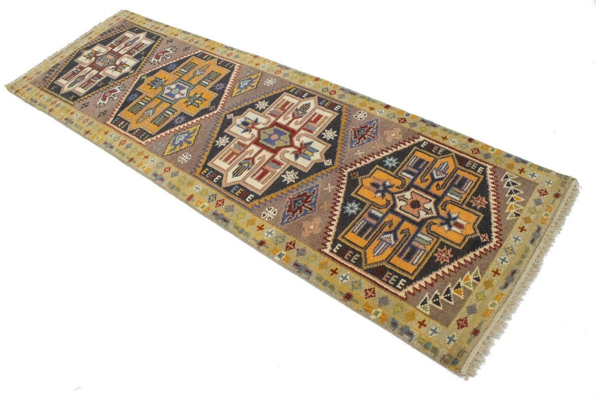 Brown Geometric 3X8 Indo-Karajeh Oriental Runner Rug