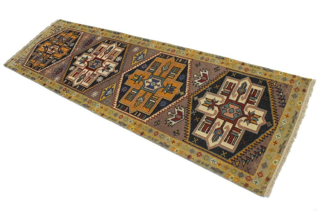 Brown Geometric 3X8 Indo-Karajeh Oriental Runner Rug