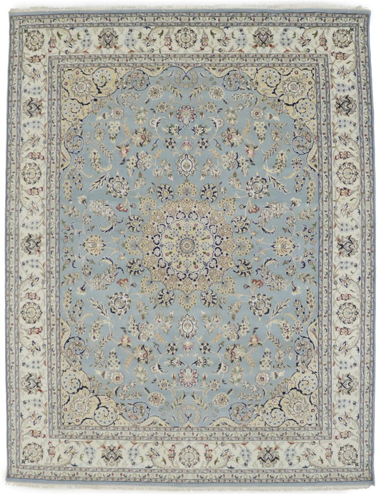 Light Blue Floral 8X10 Indo-Nain Oriental Rug