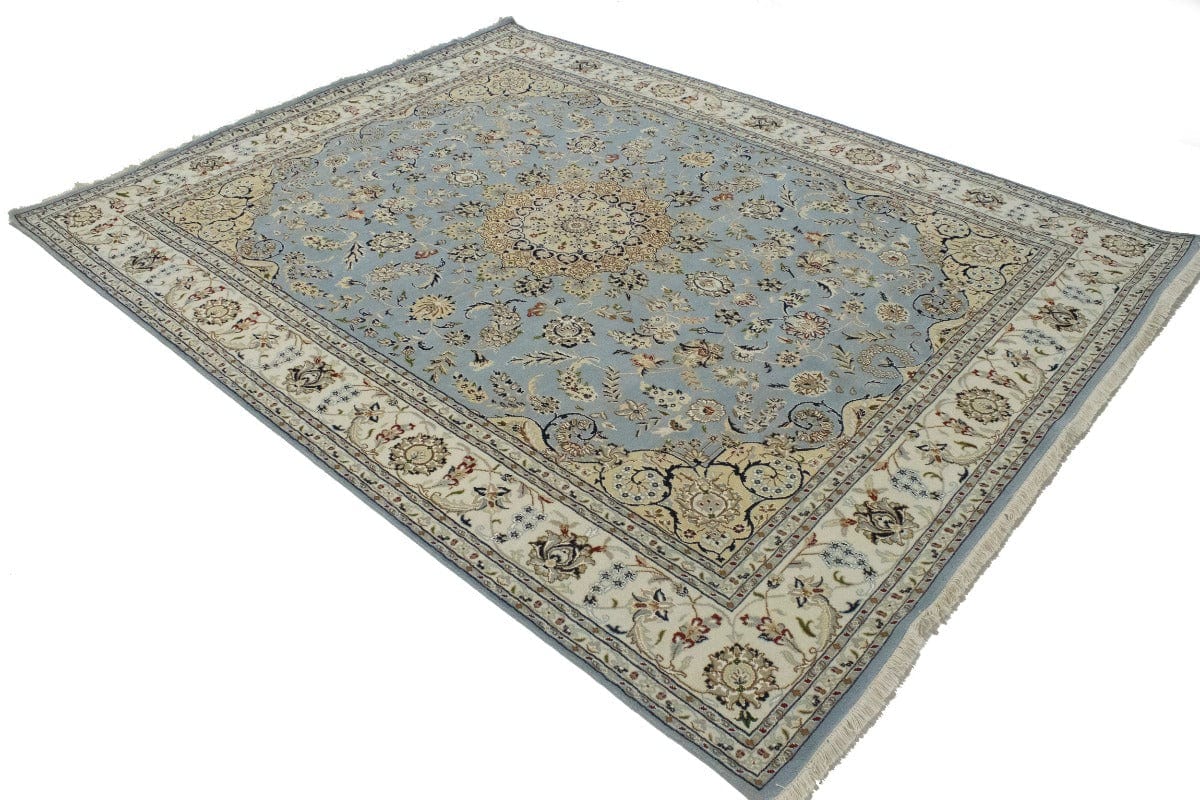 Light Blue Floral 8X10 Indo-Nain Oriental Rug