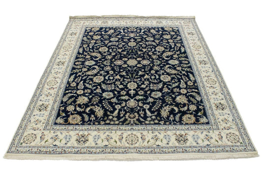 Dark Navy Floral 8X10 Indo-Nain Oriental Rug