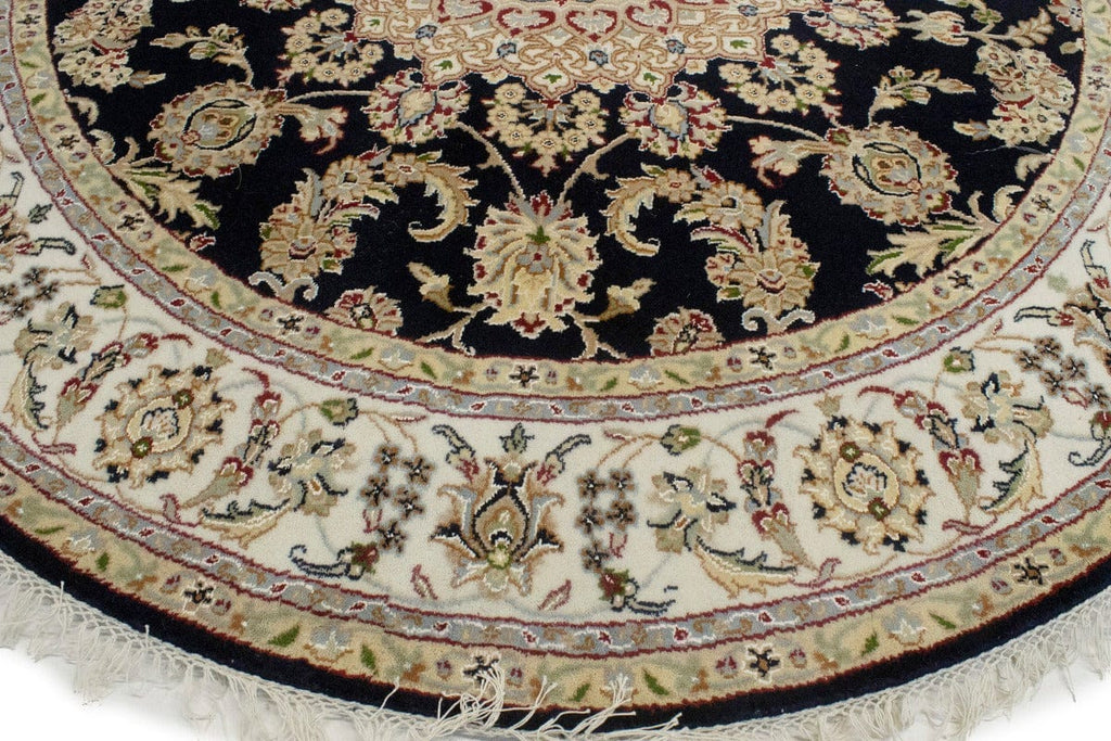 Dark Navy Floral 6X6 Indo-Nain Oriental Round Rug