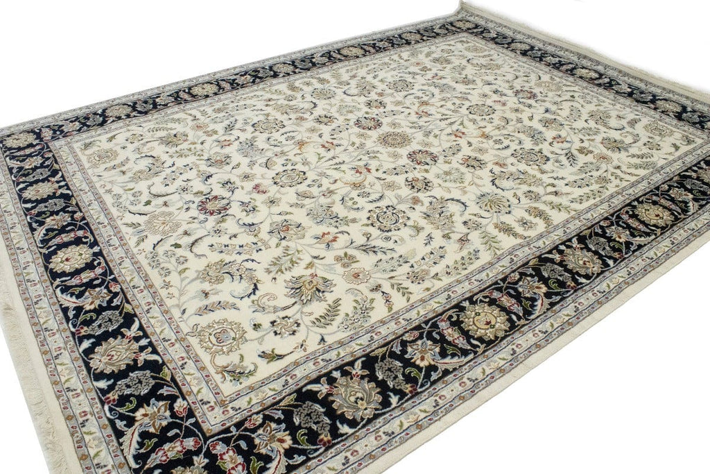 Cream Floral 9X12 Indo-Nain Oriental Rug