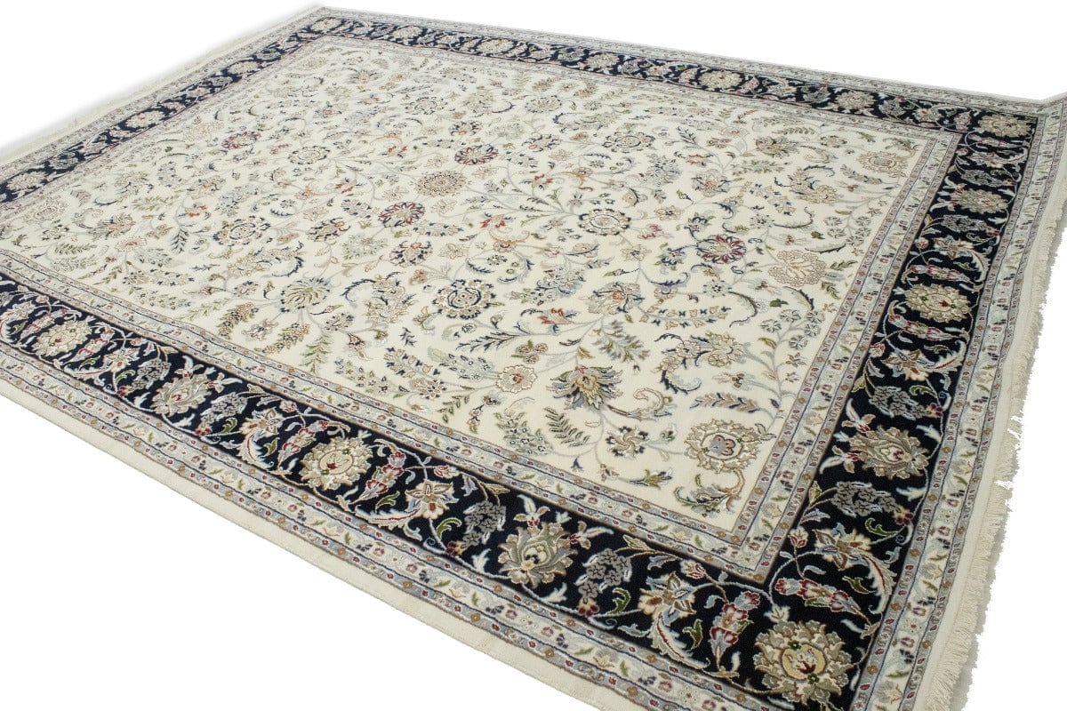 Cream Floral 9X12 Indo-Nain Oriental Rug