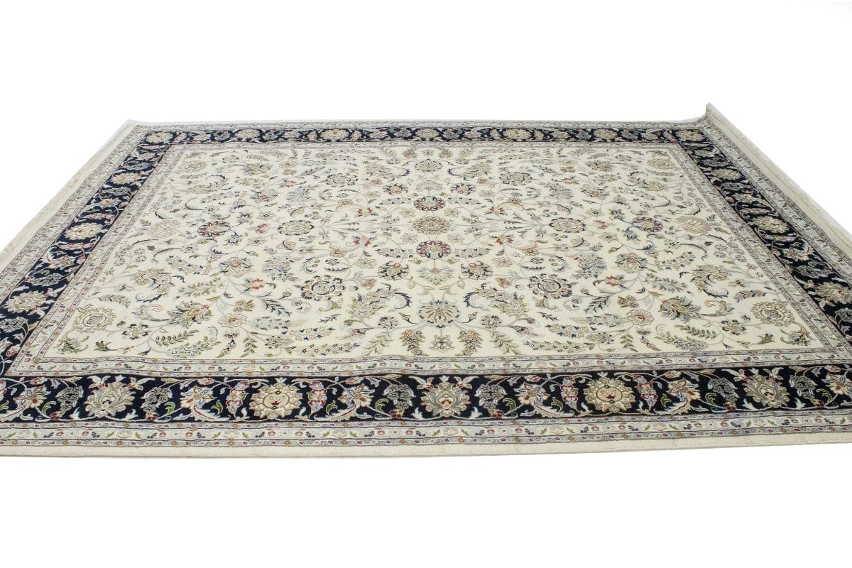 Cream Floral 9X12 Indo-Nain Oriental Rug