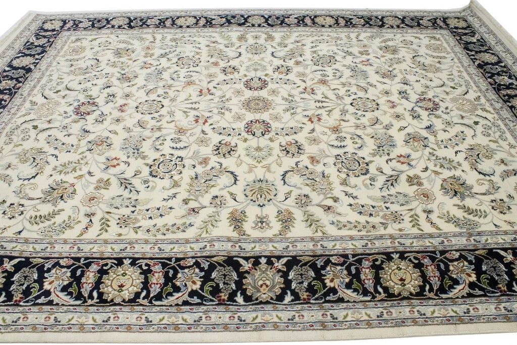 Cream Floral 9X12 Indo-Nain Oriental Rug