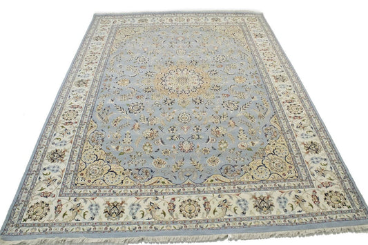 Light Blue Floral 9X12 Indo-Nain Oriental Rug