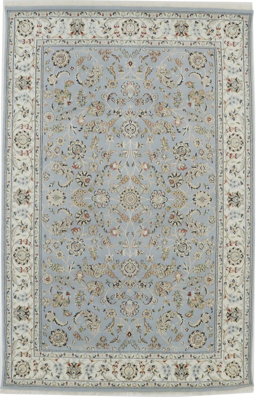 Light Blue Floral 6X9 Indo-Nain Oriental Rug