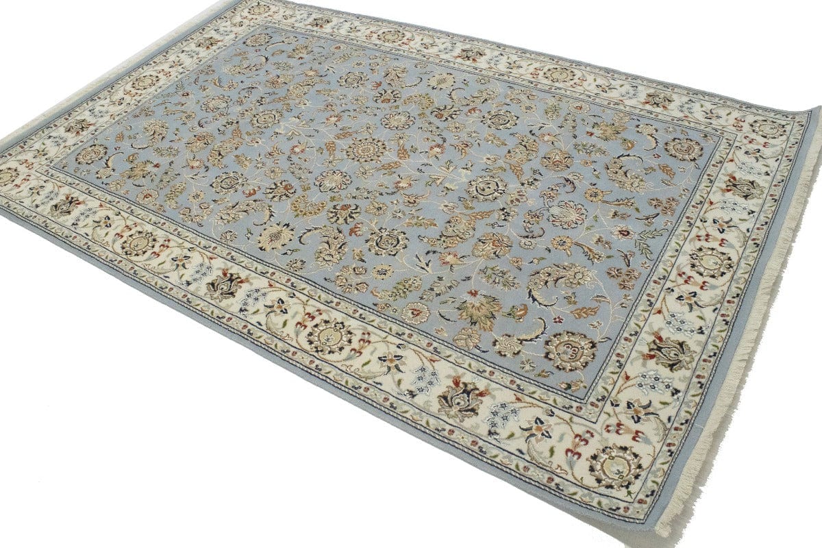 Light Blue Floral 6X9 Indo-Nain Oriental Rug