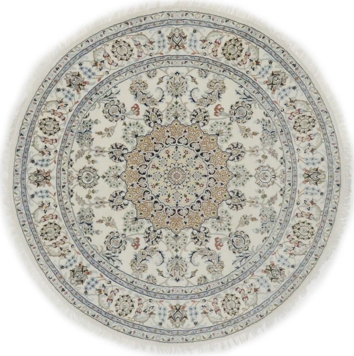 Cream Floral 6X6 Indo-Nain Oriental Round Rug