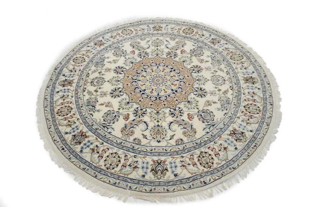 Cream Floral 6X6 Indo-Nain Oriental Round Rug