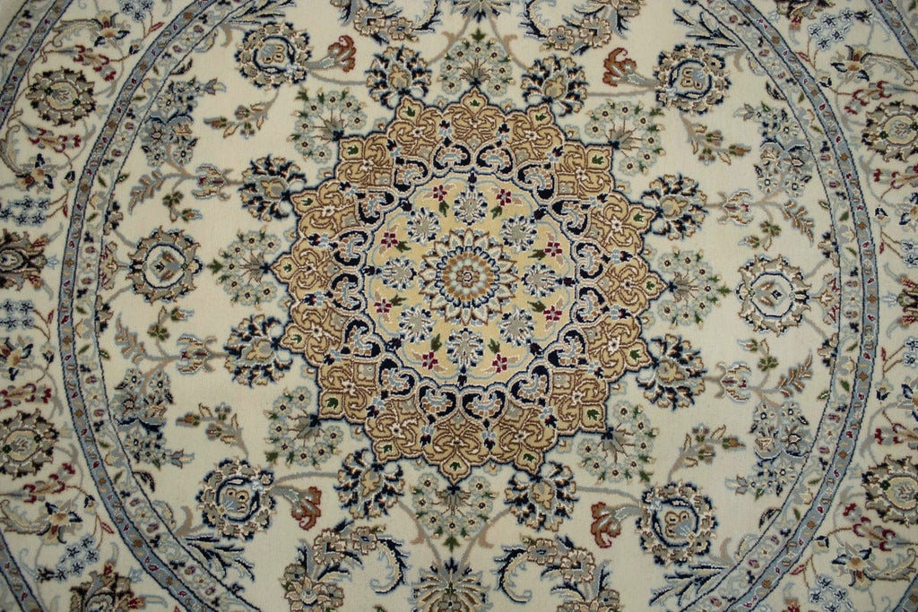 Cream Floral 6X6 Indo-Nain Oriental Round Rug