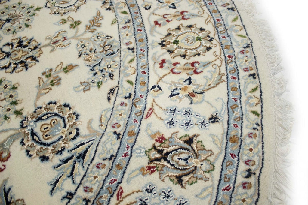 Cream Floral 6X6 Indo-Nain Oriental Round Rug