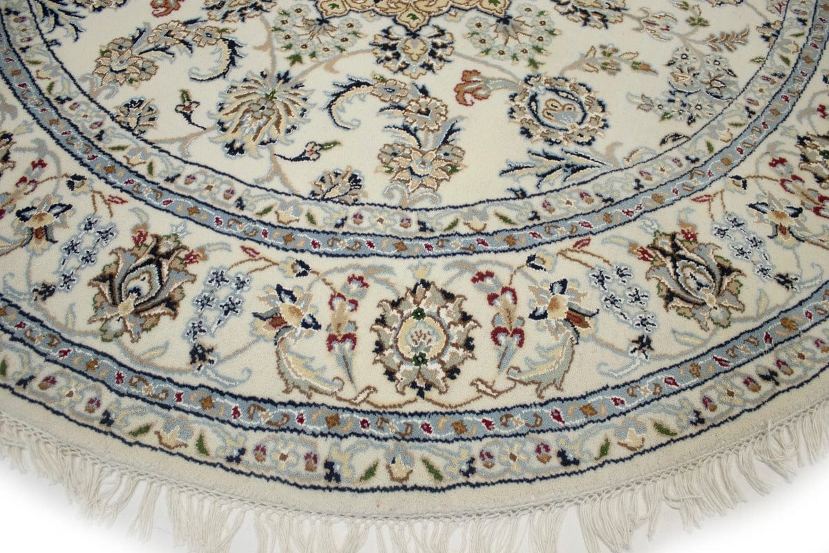 Cream Floral 6X6 Indo-Nain Oriental Round Rug