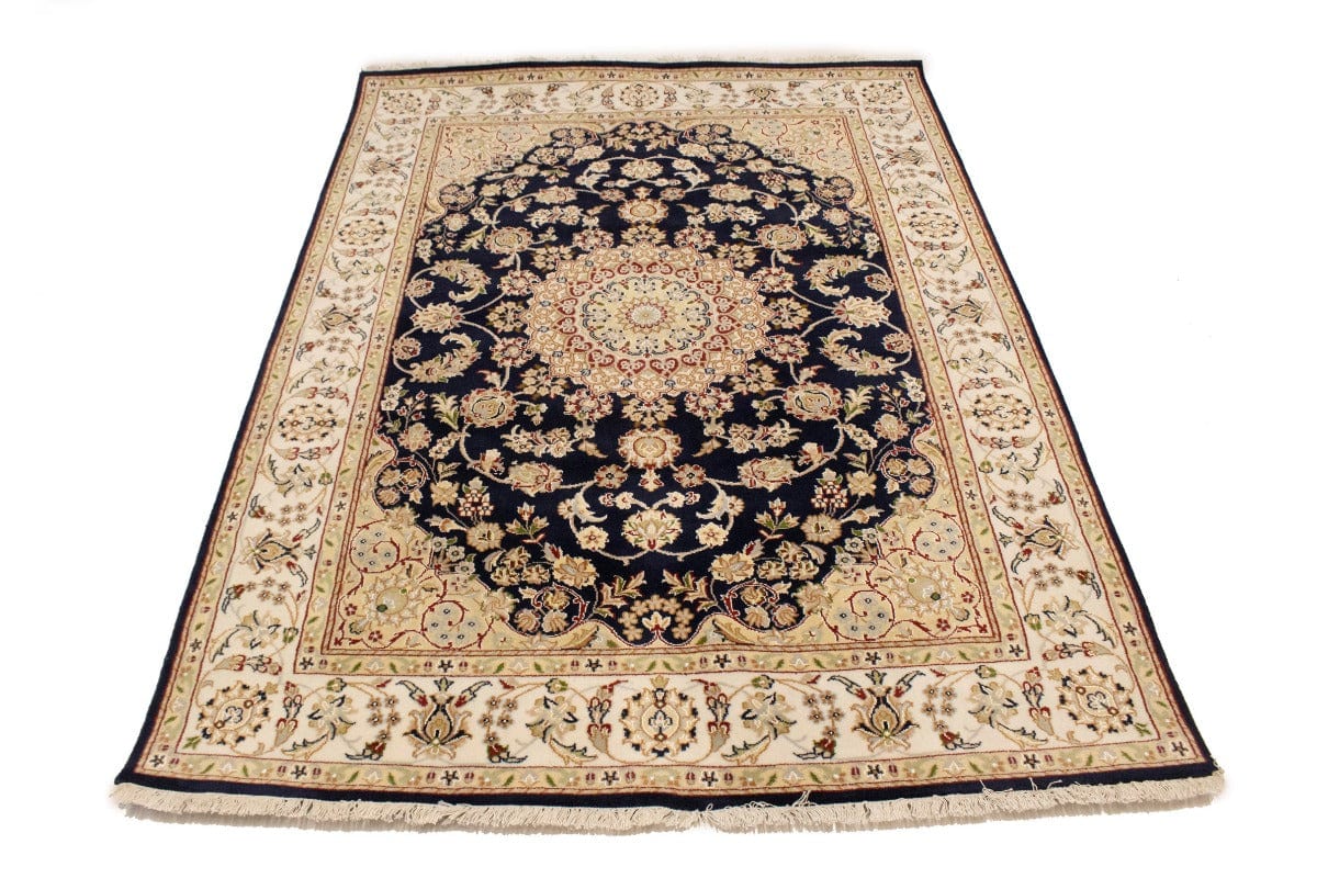 Dark Navy Floral 5X7 Indo-Nain Oriental Rug