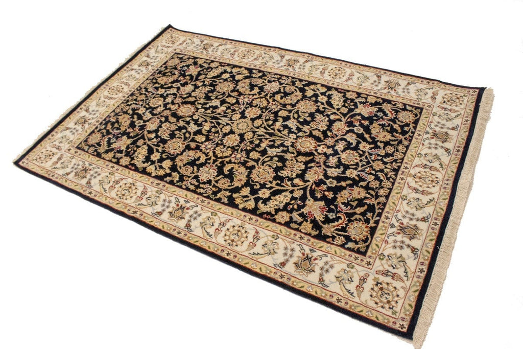 Dark Navy Floral 4X6 Indo-Nain Oriental Rug