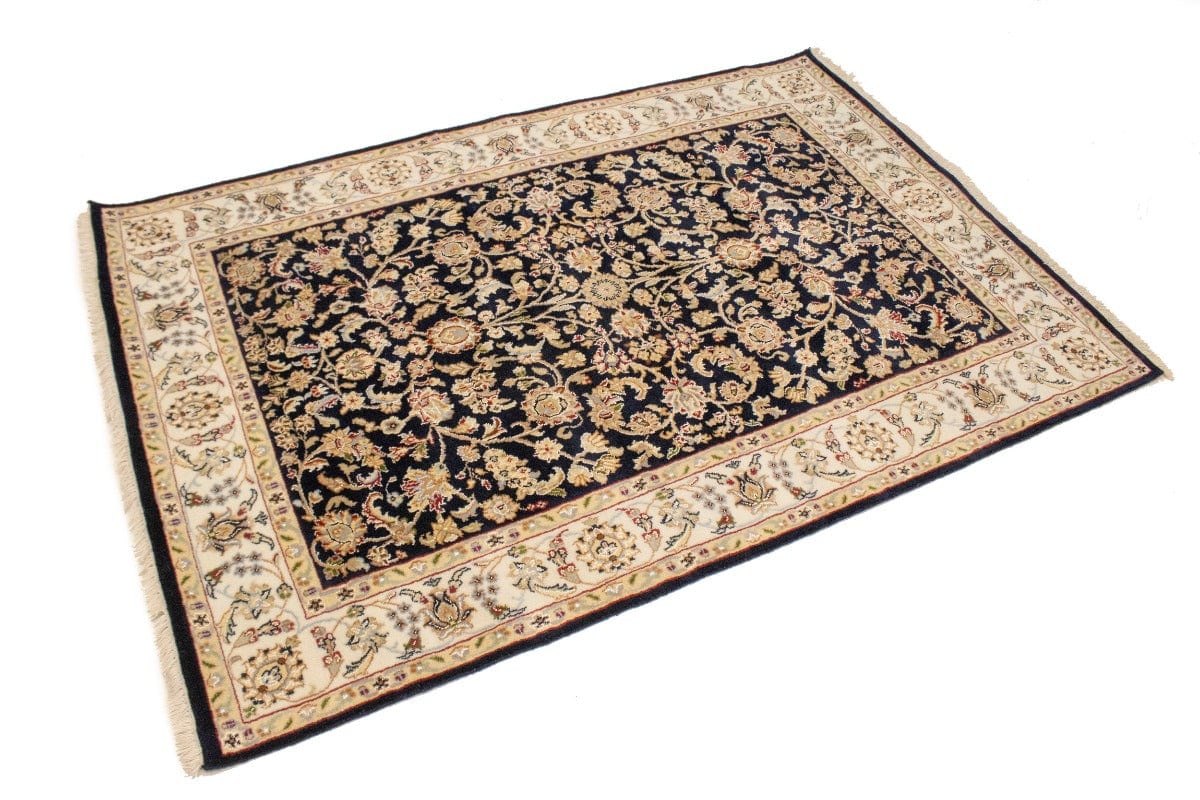 Dark Navy Floral 4X6 Indo-Nain Oriental Rug