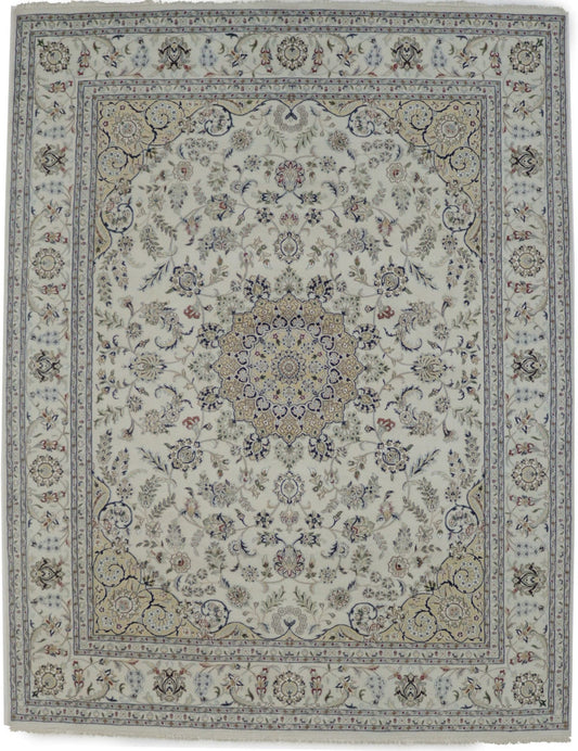 Cream Floral 8X10 Indo-Nain Oriental Rug