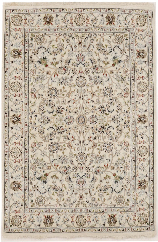 Cream Floral 4X6 Indo-Nain Oriental Rug