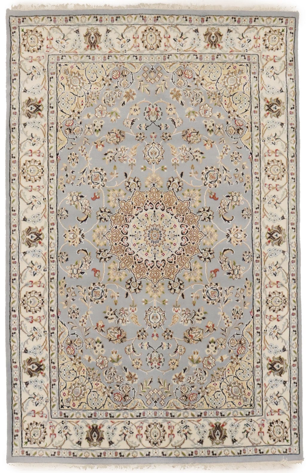 Light Blue-gray Floral 4X6 Indo-Nain Oriental Rug