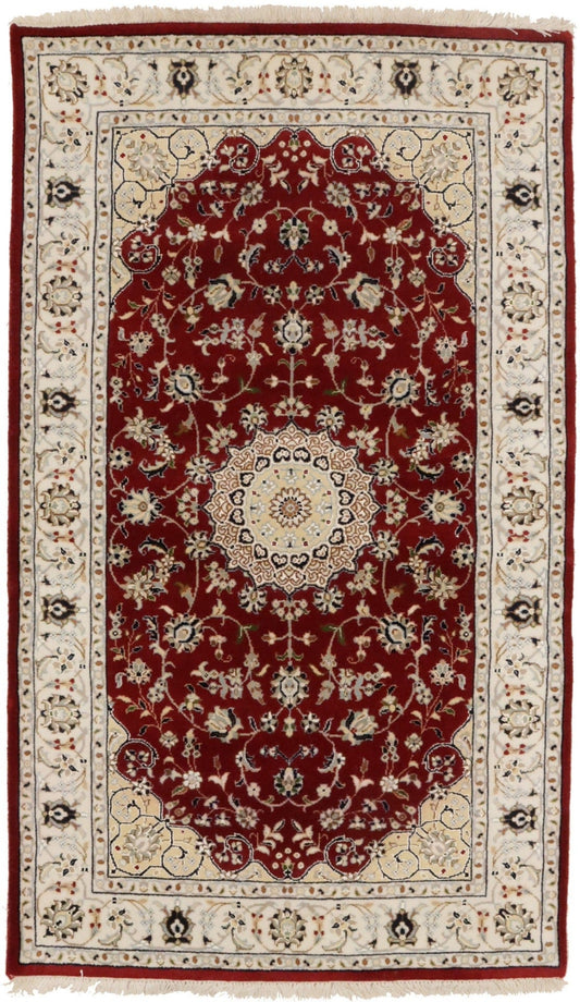 Red Floral 3X5 Indo-Nain Oriental Rug