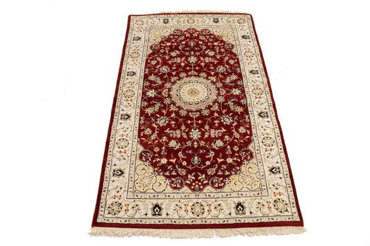 Red Floral 3X5 Indo-Nain Oriental Rug