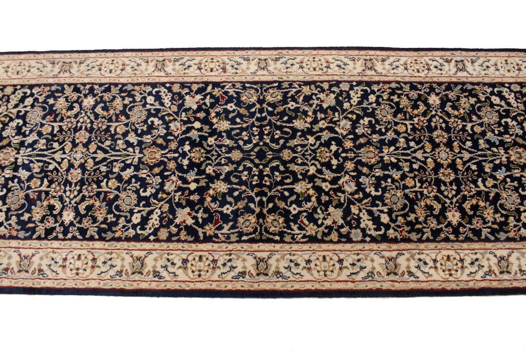 Dark Navy Floral 3X8 Indo-Nain Oriental Runner Rug