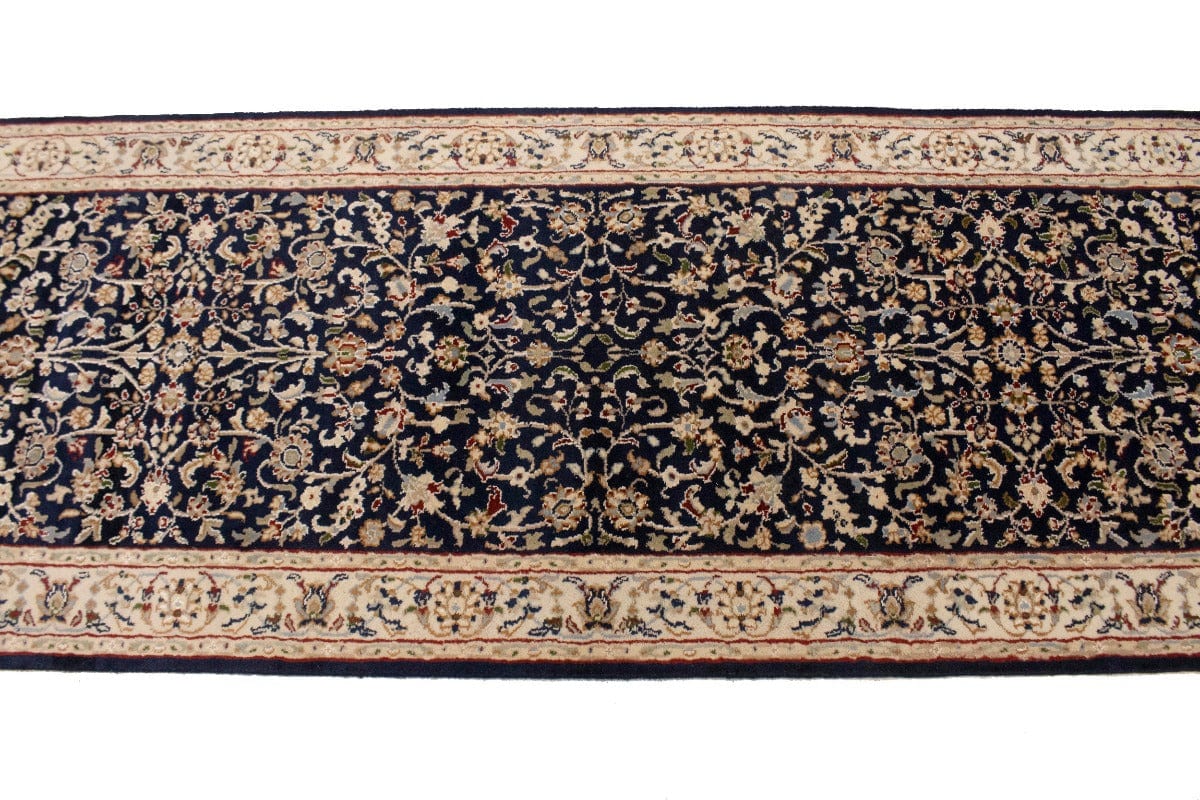 Dark Navy Floral 3X8 Indo-Nain Oriental Runner Rug