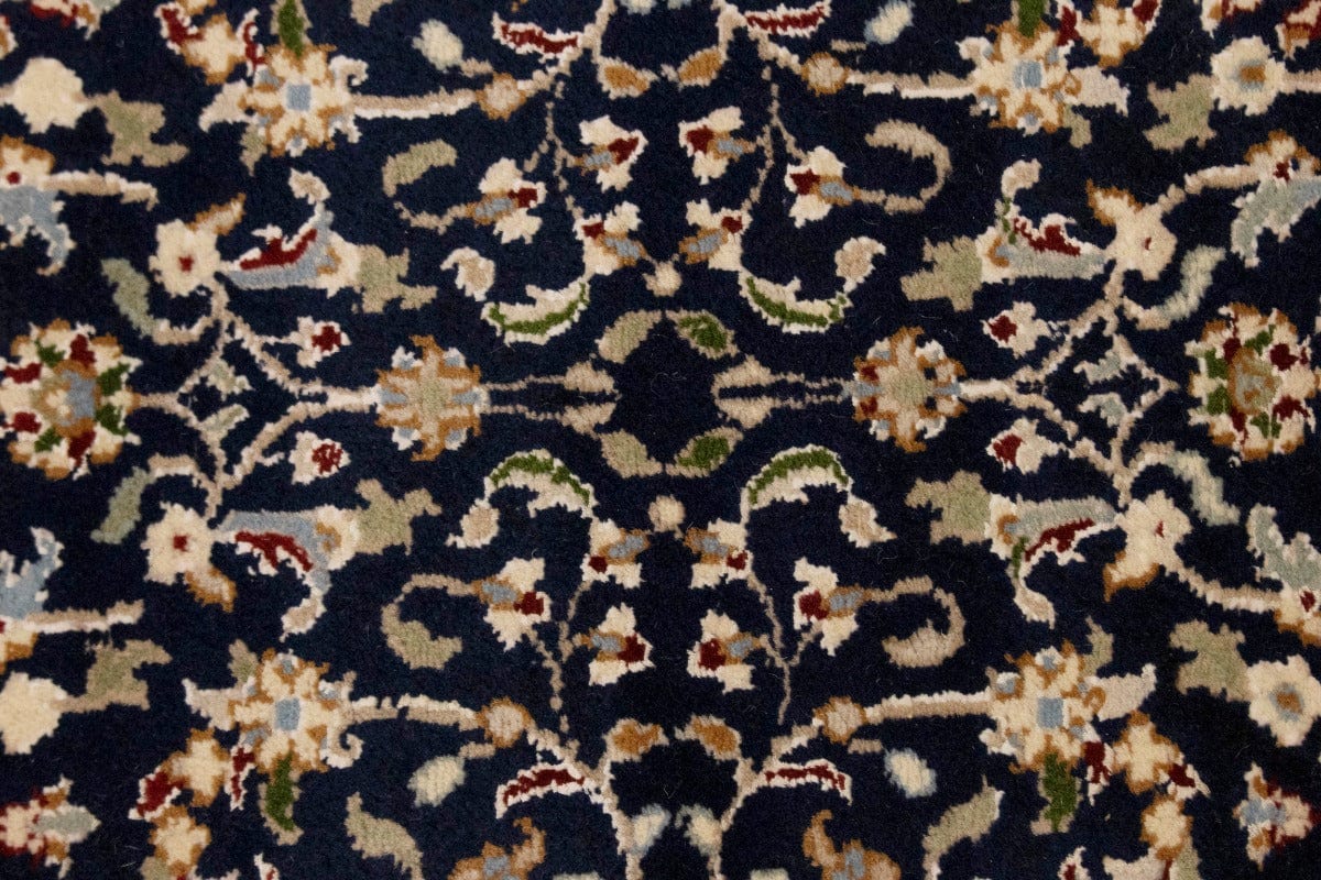 Dark Navy Floral 3X8 Indo-Nain Oriental Runner Rug