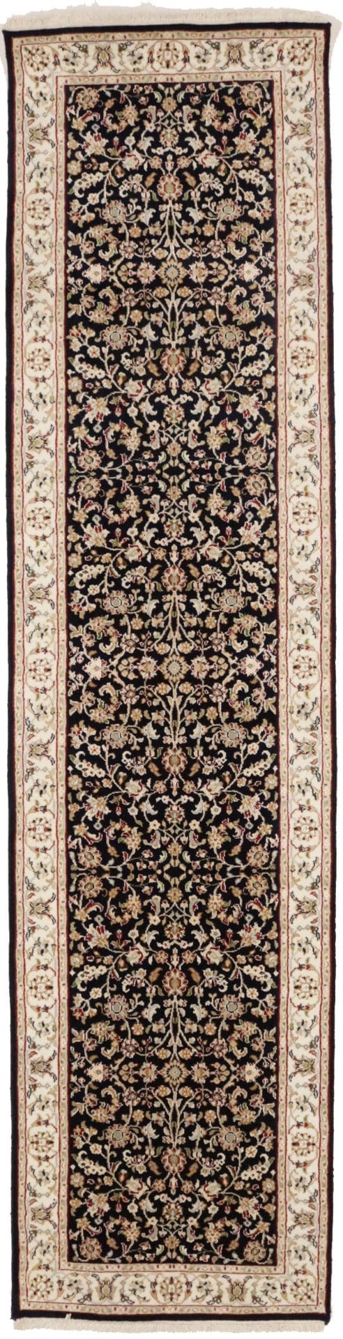 Dark Navy Floral 3X10 Indo-Nain Oriental Runner Rug