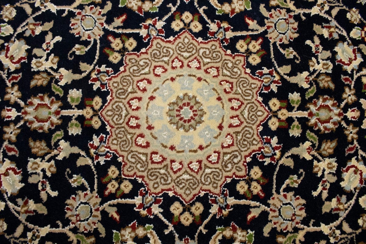 Dark Navy Floral 3X12 Indo-Nain Oriental Runner Rug