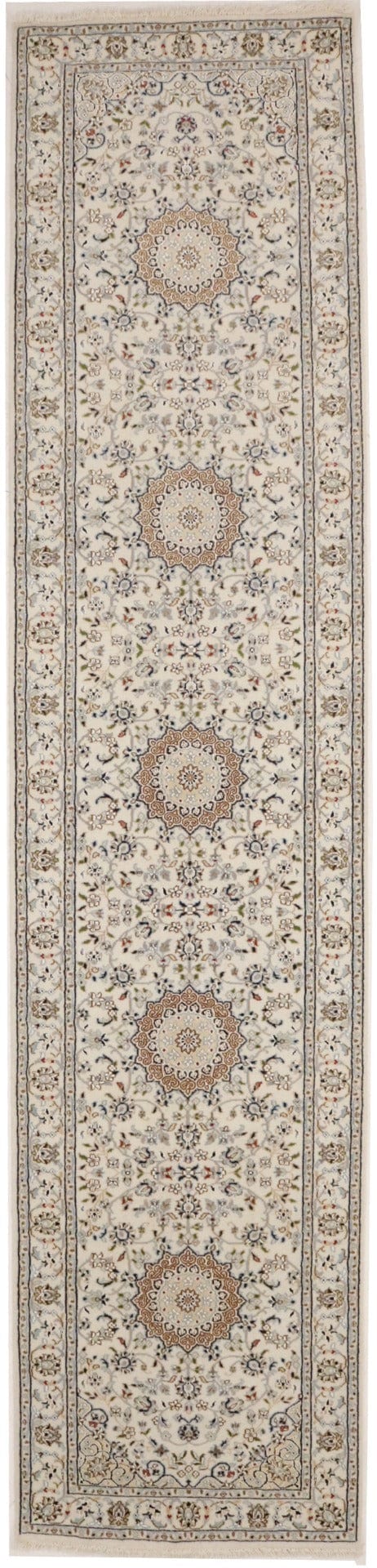 Cream Floral 3X12 Indo-Nain Oriental Runner Rug