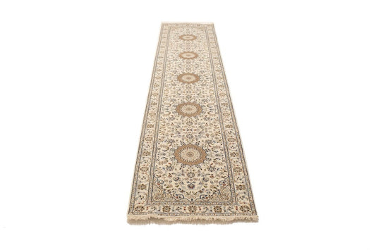 Cream Floral 3X12 Indo-Nain Oriental Runner Rug