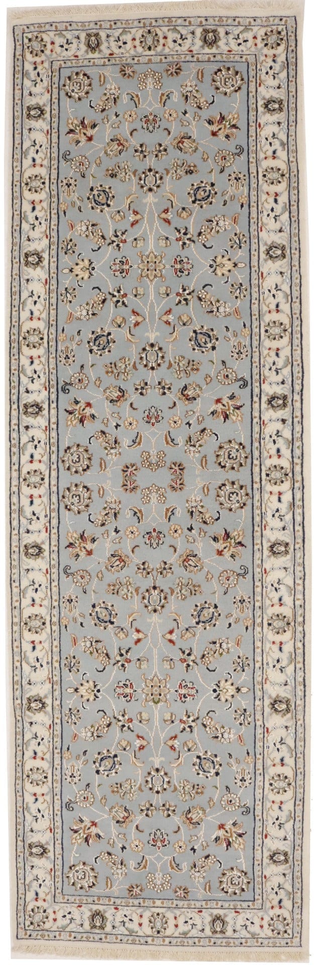 Light Blue-gray Floral 3X8 Indo-Nain Oriental Runner Rug