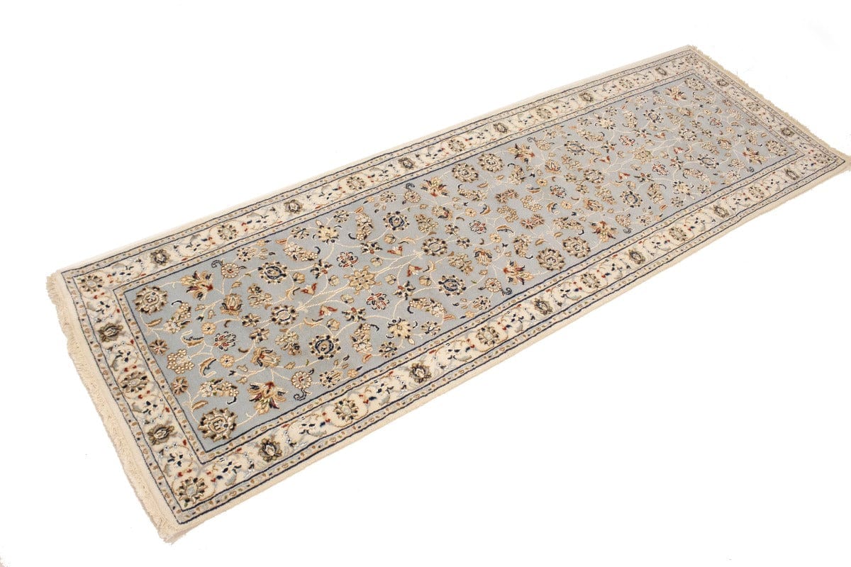 Light Blue-gray Floral 3X8 Indo-Nain Oriental Runner Rug