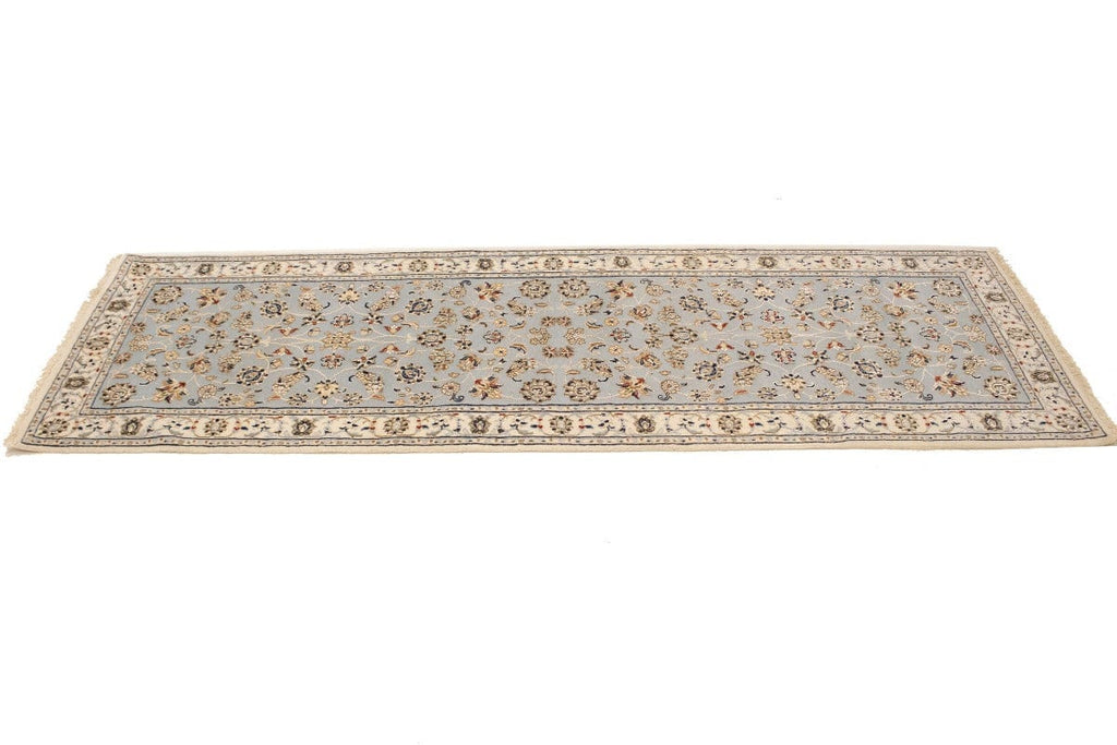 Light Blue-gray Floral 3X8 Indo-Nain Oriental Runner Rug