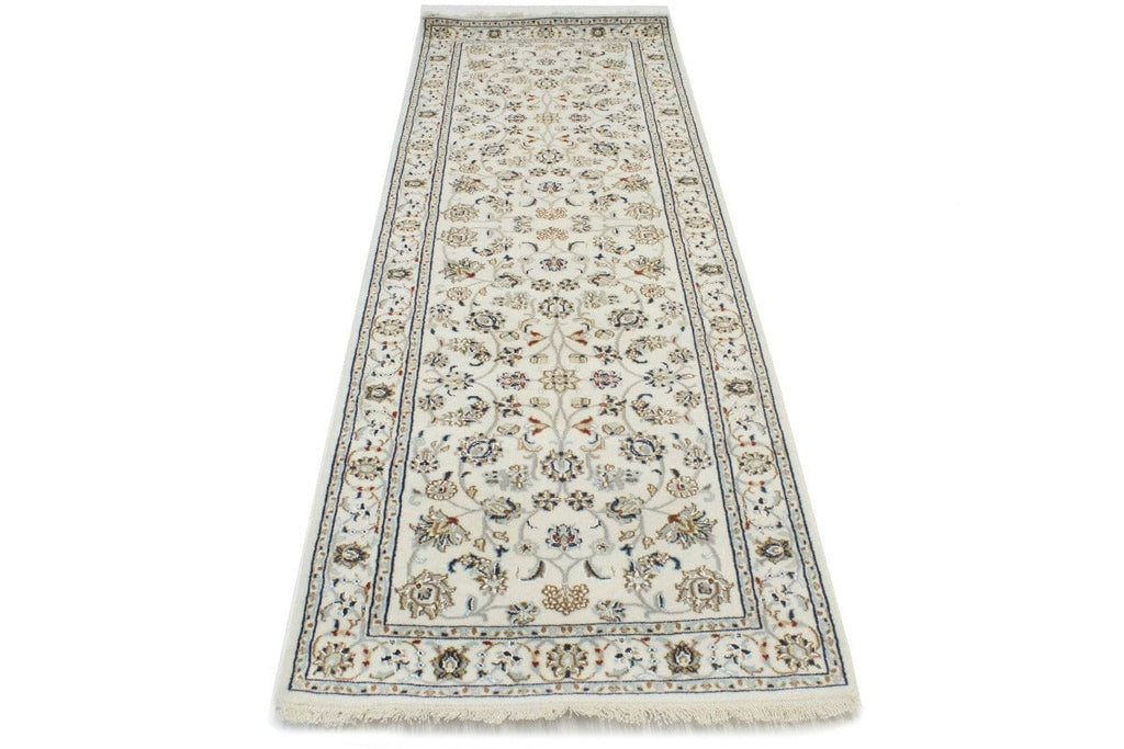 Cream Floral 3X8 Indo-Nain Oriental Runner Rug