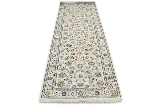 Cream Floral 3X8 Indo-Nain Oriental Runner Rug